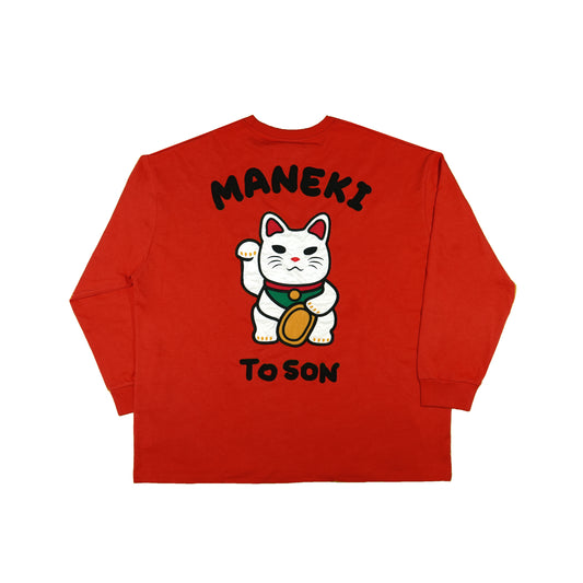 "MANEKI" Neko Patchwork T-shirt - Festive Red