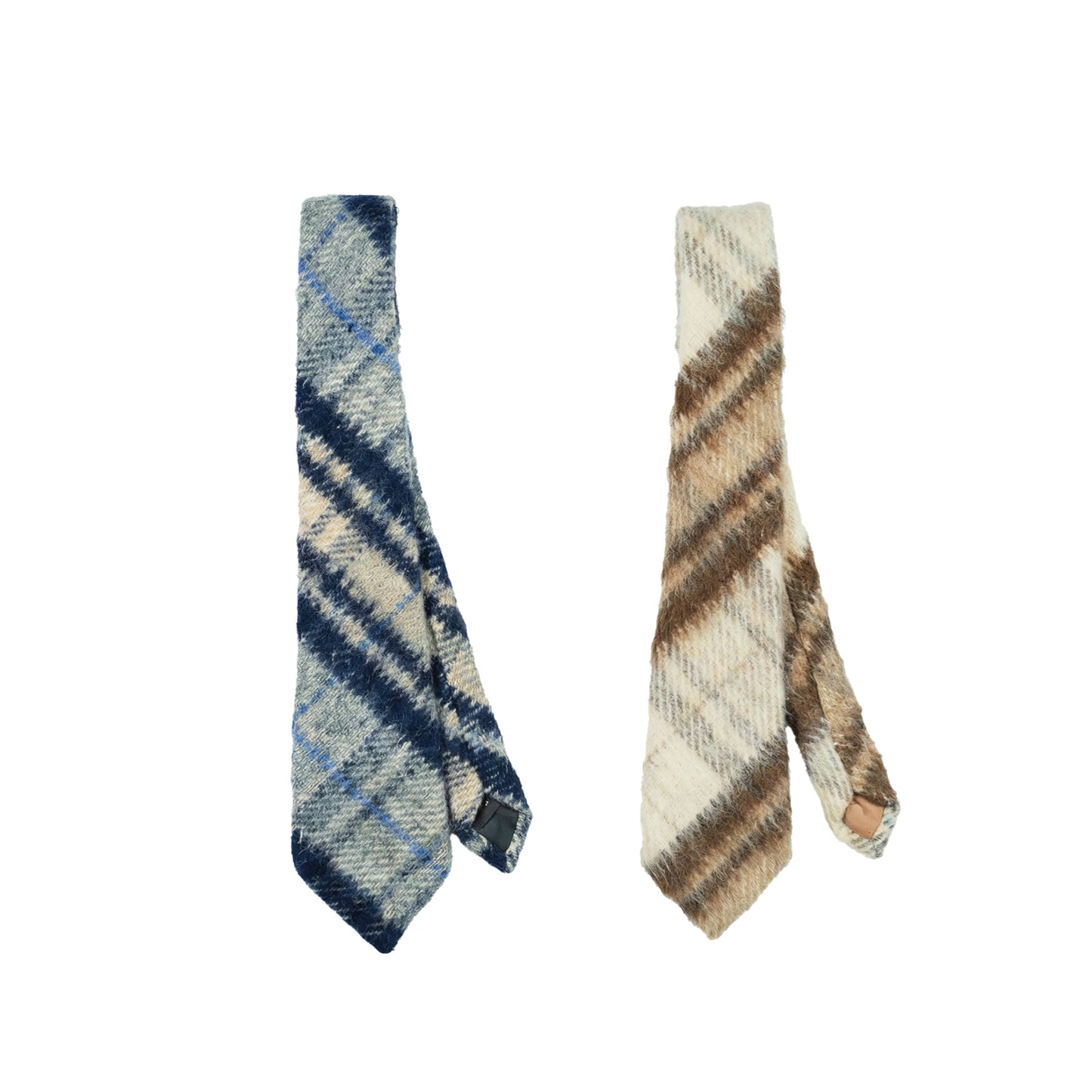 Toson, Fuzzy Checked Tie  - Navy / Brown
