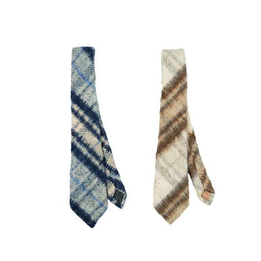 Toson, Fuzzy Checked Tie  - Navy / Brown
