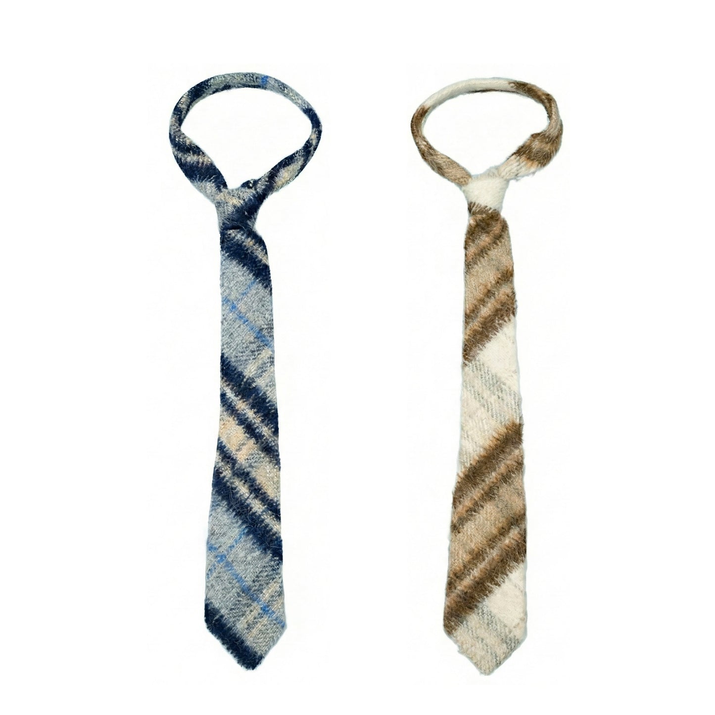 Toson, Fuzzy Checked Tie  - Navy / Brown