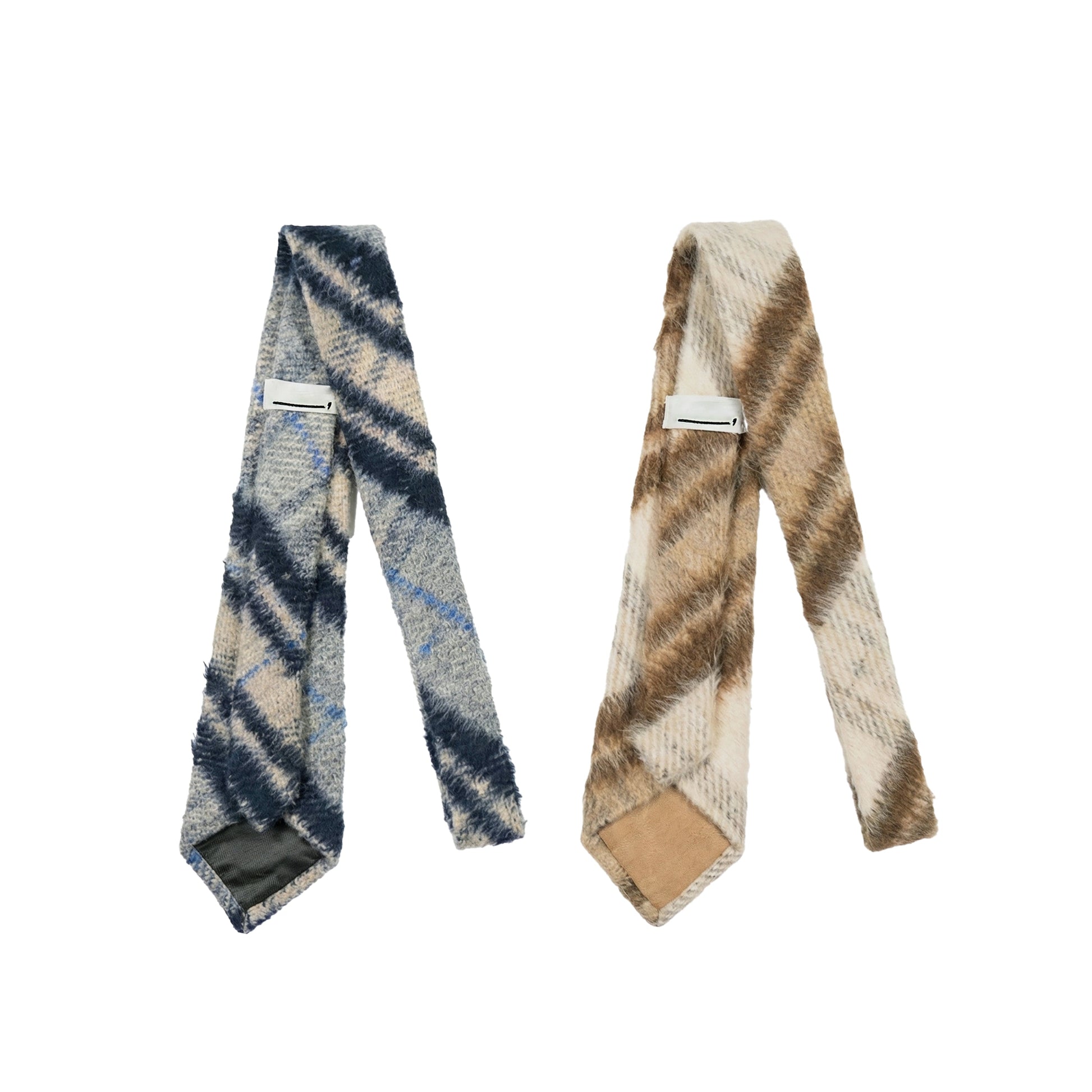 Toson, Fuzzy Checked Tie  - Navy / Brown